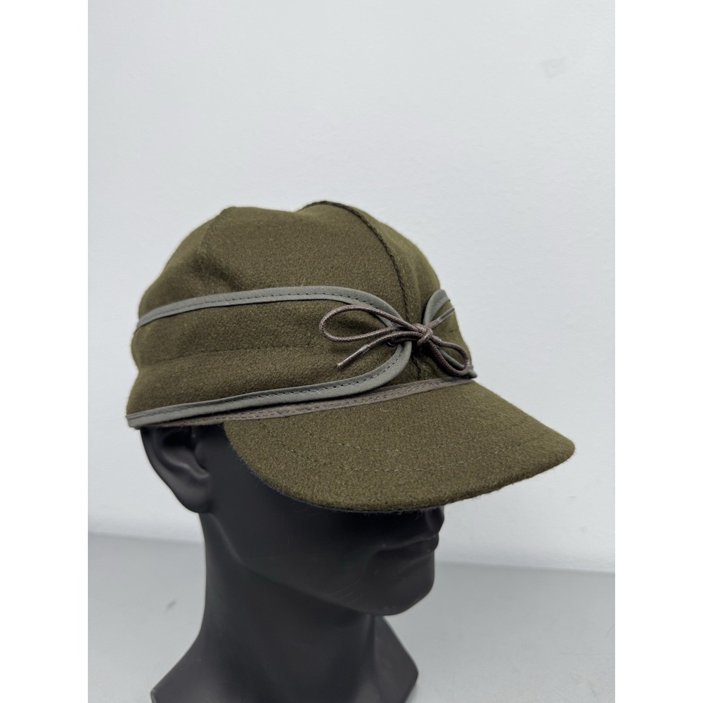 Stormy Kromer Wool Hat 7 1/4 Mackinaw Cap Green Retro Hunting Rancher Earband